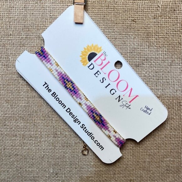 Purple White  and Gold Beaded Bracelet - Picture 5 of 5